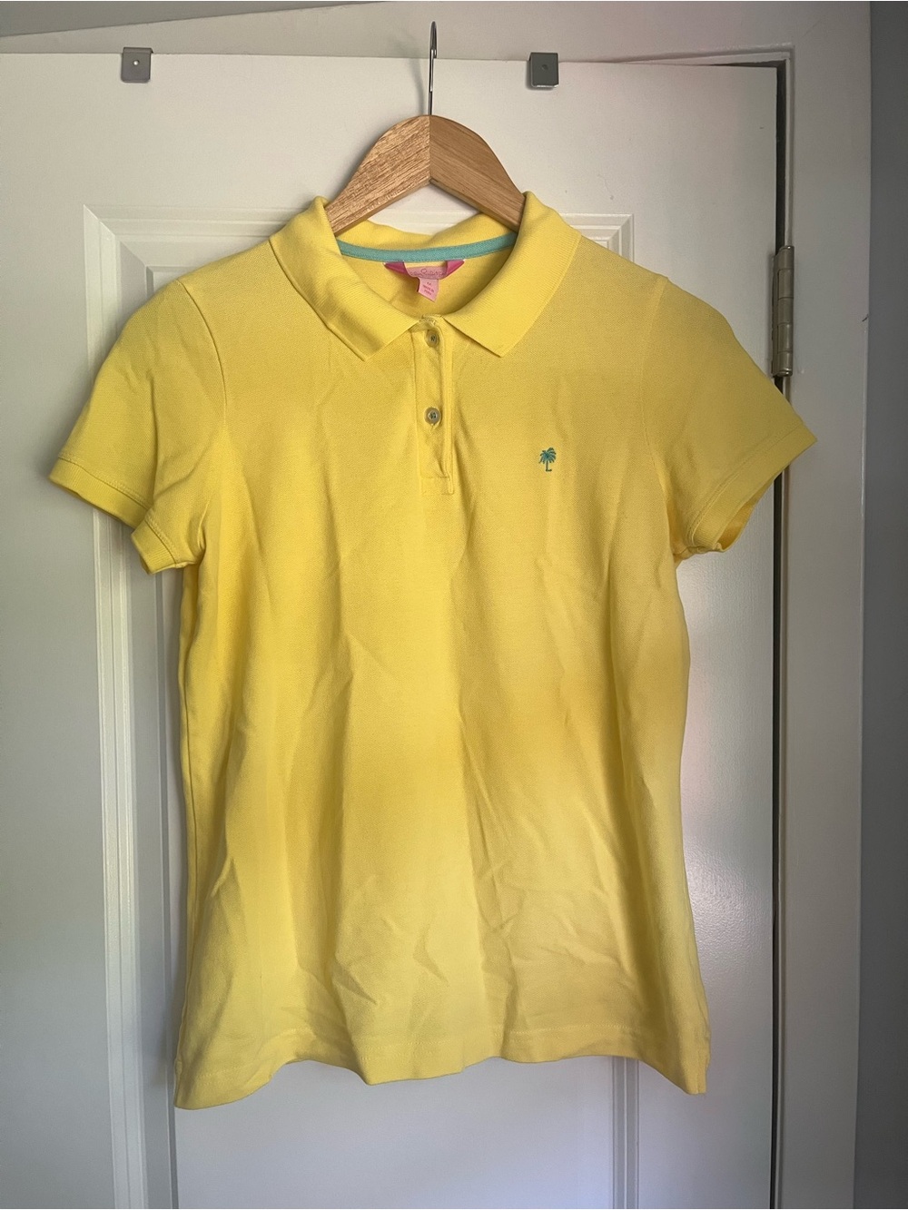 Lilly Pulitzer Yellow Polo Top with Teal Palm Logo